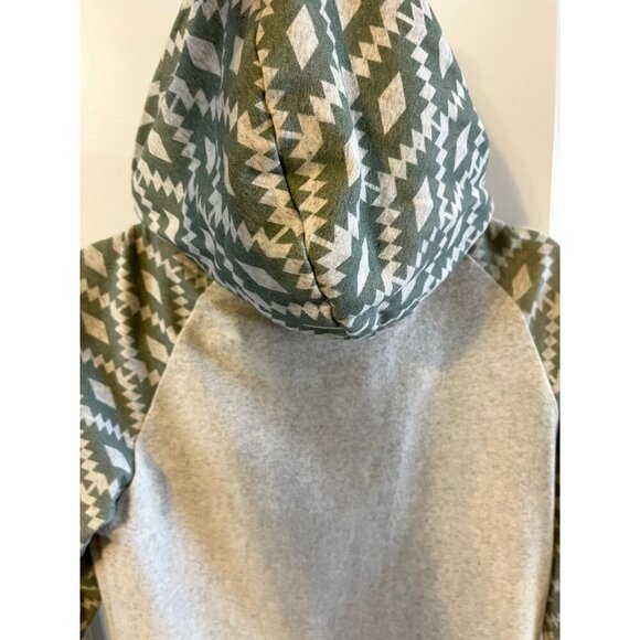Ampersand Avenue Aztec Double Hooded Sweatshirt S Sweater Weather Green Oatmeal - Picture 3 of 9